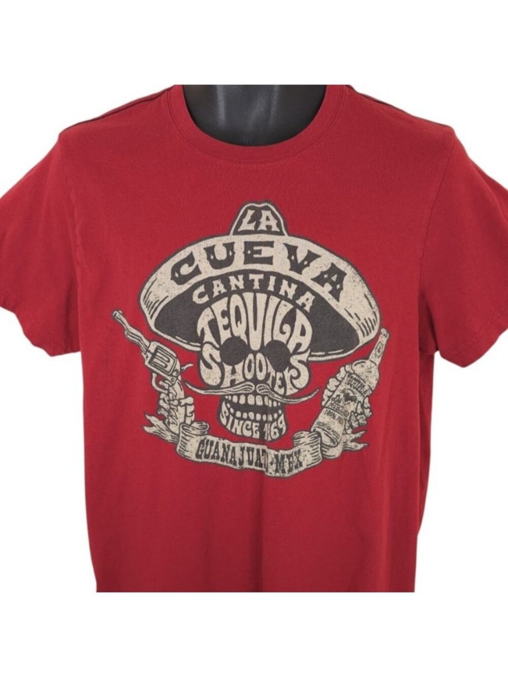 La Cueva Cantina Tequila Shooters T Shirt Mens Size Medium Red Lucky Brand